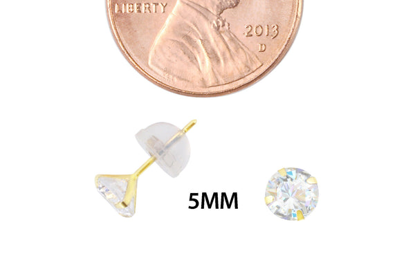 14k Yellow Gold Round CZ Cubic Zirconia Stud Earrings with Safety Silicone Backs - Jewelryland.com