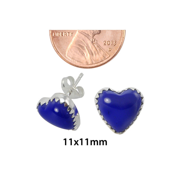 Sterling Silver Lapis Lazuli Gemstone Earrings Heart-Shaped Studs 11mm - Jewelryland.com