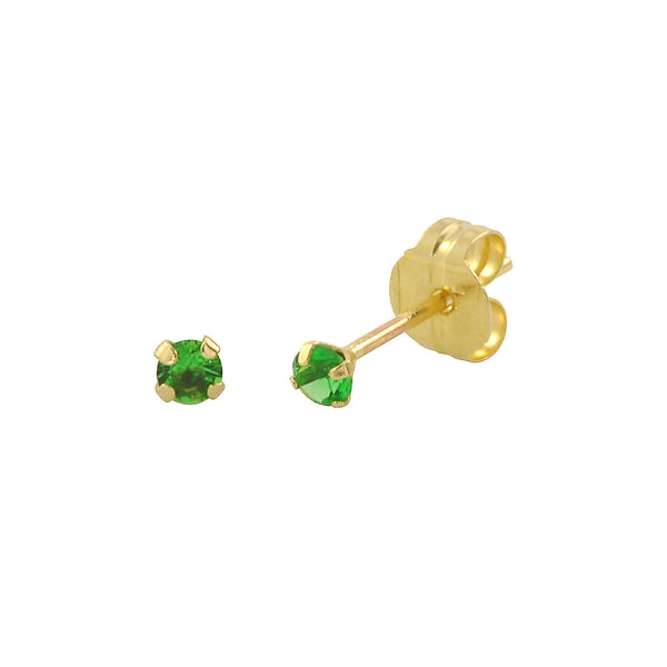 14k Yellow Gold Emerald Cubic Zirconia Stud Earrings Round Birthstone CZ - Jewelryland.com