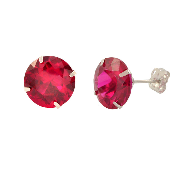 14k White Gold Ruby Red Cubic Zirconia Stud Earrings Round Birthstone CZ - Jewelryland.com