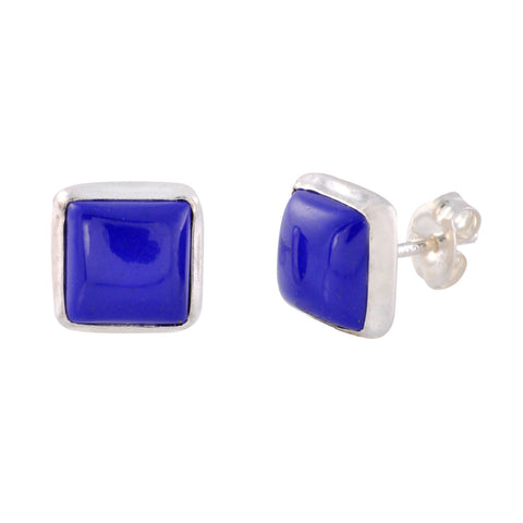 925 Sterling Silver Gemstone Stud Earrings Blue Lapis 9mm Square - Jewelryland.com