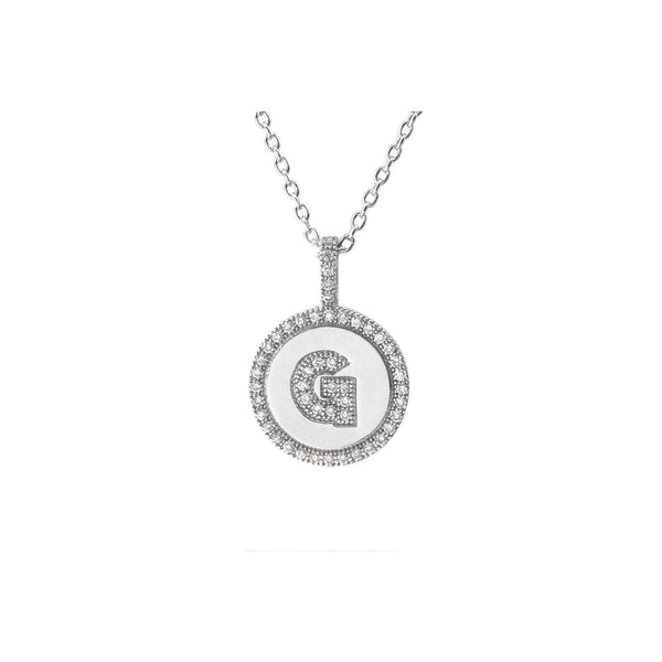 Initial Necklace Sterling Silver Letter G Pendant Cubic Zirconia 16" Chain - Jewelryland.com