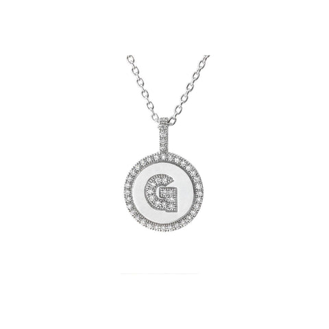 Initial Necklace Sterling Silver Letter G Pendant Cubic Zirconia 16" Chain - Jewelryland.com