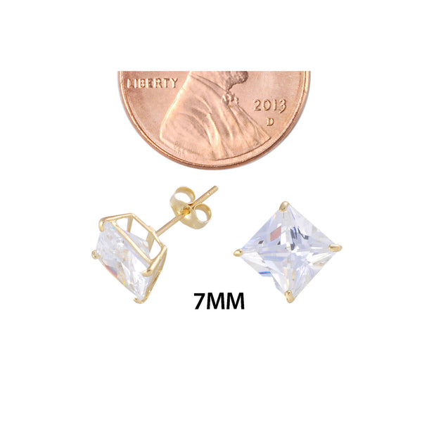 14k Yellow Gold Square CZ Cubic Zirconia Stud Earrings - Basket Setting - Jewelryland.com