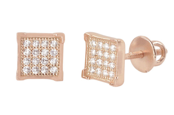 Sterling Silver Rose Gold Cubic Zirconia Stud Earrings Screwbacks 6mm CZ Square - Jewelryland.com