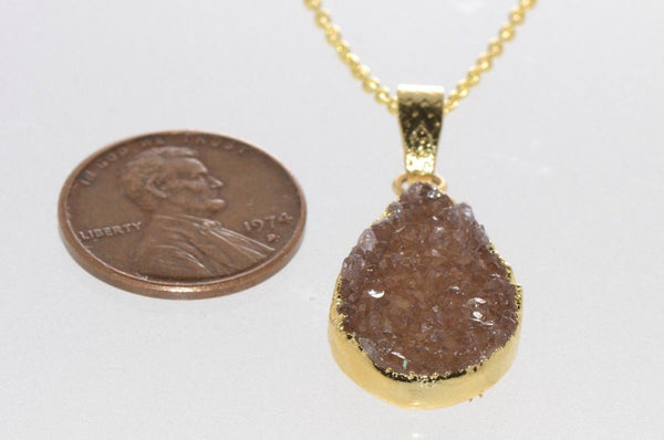 Druzy Necklace Copper Color Amethyst Sterling Silver 18k Gold Plated Handmade - Jewelryland.com