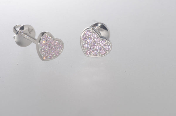 Sterling Silver Heart Stud Earrings Pink 6mm Cubic Zirconia Stones Screwbacks - Jewelryland.com