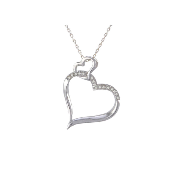 Sterling Silver Diamond Heart Pendant Necklace .10ct - with Open Heart Bale - Jewelryland.com