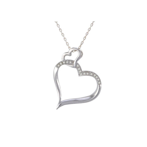 Sterling Silver Diamond Heart Pendant Necklace .10ct - with Open Heart Bale - Jewelryland.com