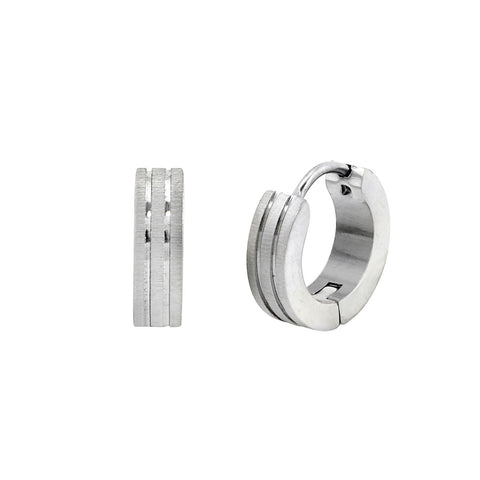 Stainless Steel Huggie Hinged Hoop Earrings 15mm 2-Line Design - Jewelryland.com