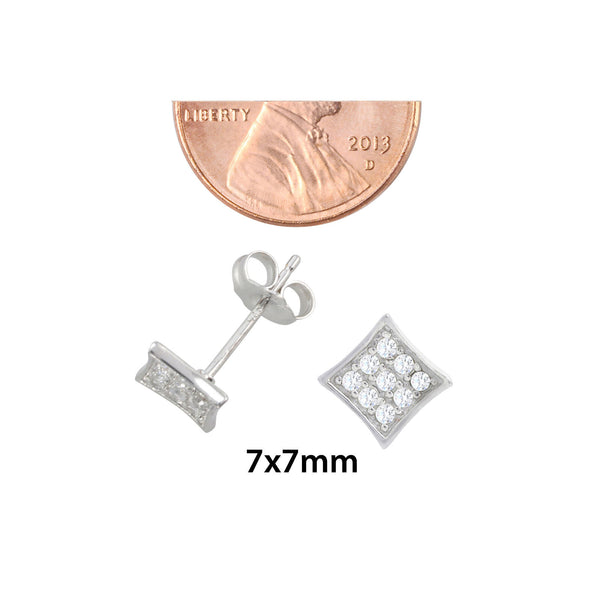 Sterling Silver Micropave Stud Earrings 7mm Kite Shape CZ Zirconia Lightweight - Jewelryland.com