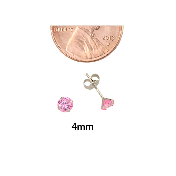10k White Gold Pink Cubic Zirconia Stud Earrings Round CZ Prong Setting - Jewelryland.com