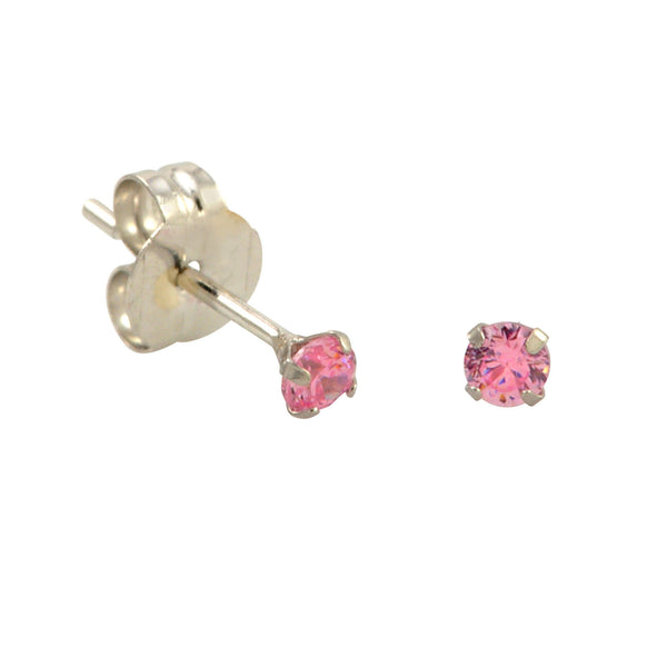 10k White Gold Pink Cubic Zirconia Stud Earrings Round CZ Prong Setting - Jewelryland.com