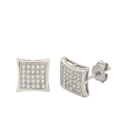 925 Sterling Silver Stud Earrings Clear Pave Cubic Zirconia CZ 9mm Dome Shaped - Jewelryland.com