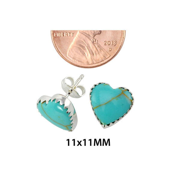 925 Sterling Silver Turquoise Heart Earrings Gemstone Studs 11mm - Jewelryland.com