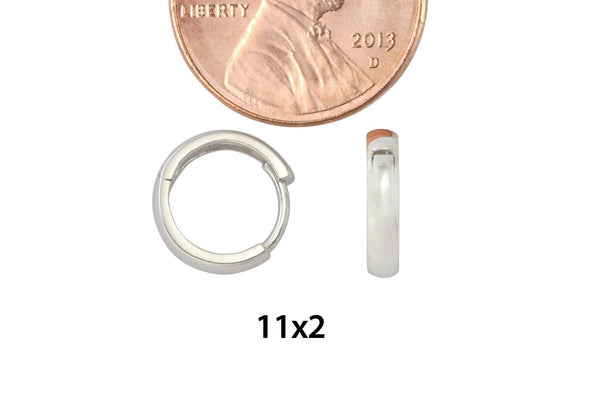 14k White Gold Huggie Earrings Hinged Hoops Snap Closure High Polish 11mm x 2mm - Jewelryland.com