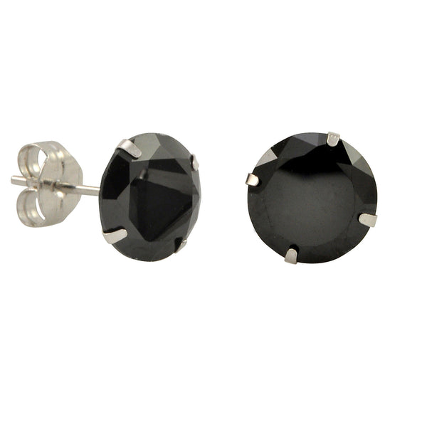10k White Gold Black CZ Stud Earrings Cubic Zirconia Round Prong Set - Jewelryland.com