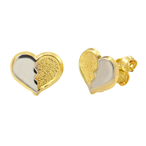 10k Two Tone Gold Heart Earrings 7mm x 8mm - Jewelryland.com