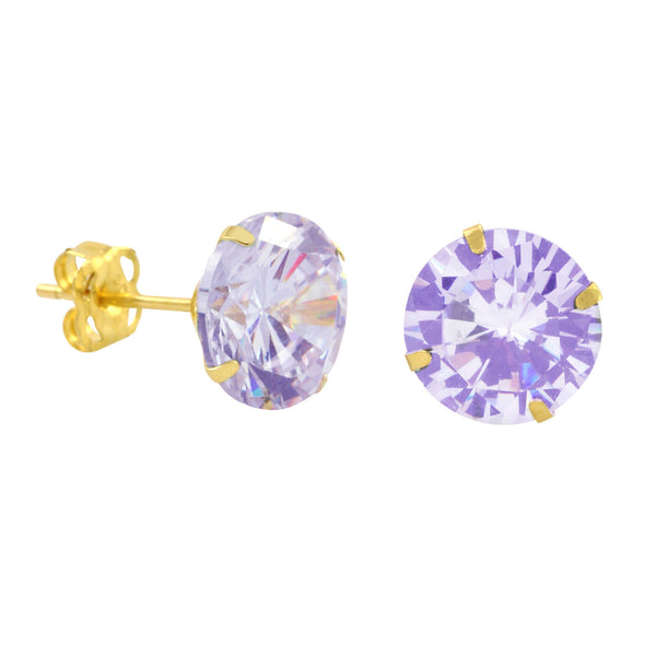 10k Yellow Gold Lavender CZ Stud Earrings Cubic Zirconia Round Prong Set - Jewelryland.com
