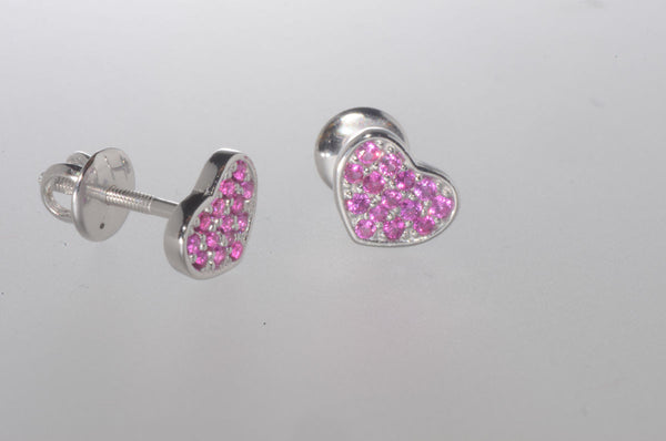 Sterling Silver Heart Stud Earrings Red 6mm Cubic Zirconia Stones Screwbacks - Jewelryland.com