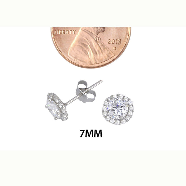 Sterling Silver Micropave Stud Earrings 7mm Super Bright White CZ Pave Border - Jewelryland.com