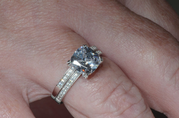 Sterling Silver Bridal Ring Set 2.5ct Cubic Zirconia Princess Cut CZ - Jewelryland.com