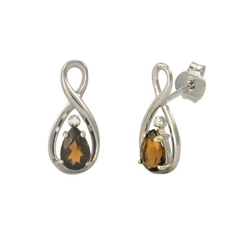Diamond & Smoky Quartz Earrings (.01 cttw, I-J, I2) Sterling Silver Figure Eight - Jewelryland.com