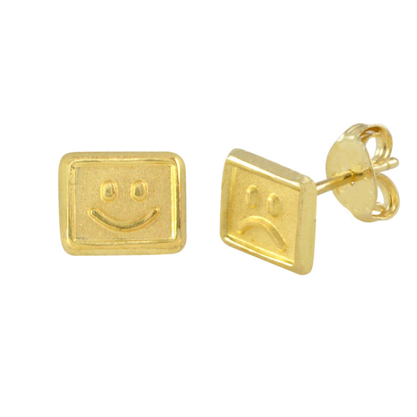 10k Yellow Gold Stud Earrings Smiley Face Happy Sad 5mm x 6mm - Jewelryland.com