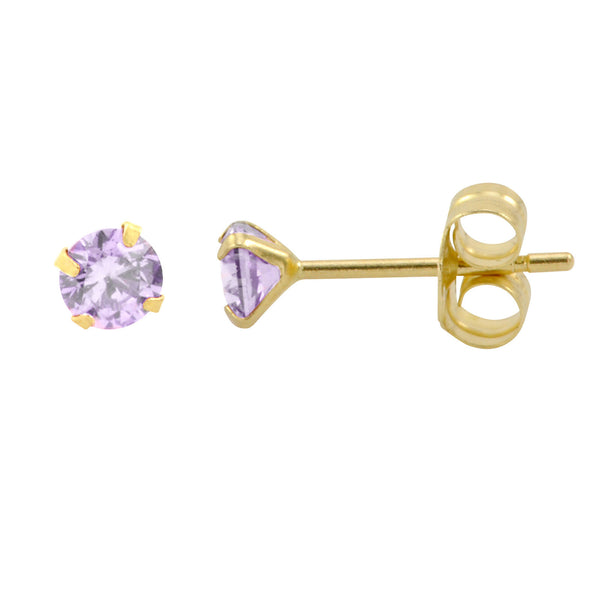 14k Yellow Gold Lavender Cubic Zirconia Stud Earrings Round Birthstone CZ - Jewelryland.com