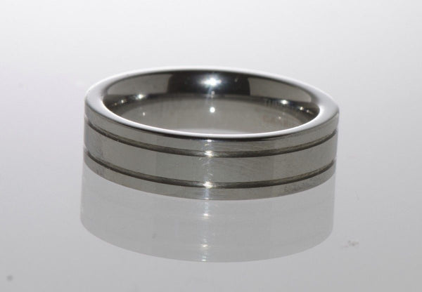 Mens Tungsten Ring 6mm Band Carbide Polished Shiny Flat Double Grooved - Jewelryland.com