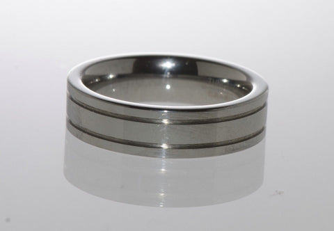 Mens Tungsten Ring 6mm Band Carbide Polished Shiny Flat Double Grooved - Jewelryland.com