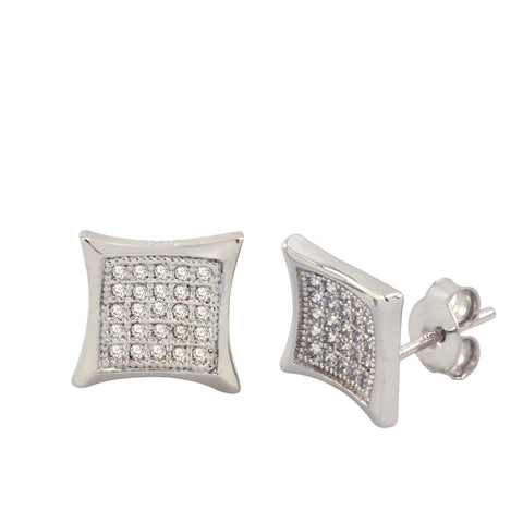Micropave Earrings Sterling Silver Cubic Zirconia CZ 9mm Kite Shaped - Jewelryland.com