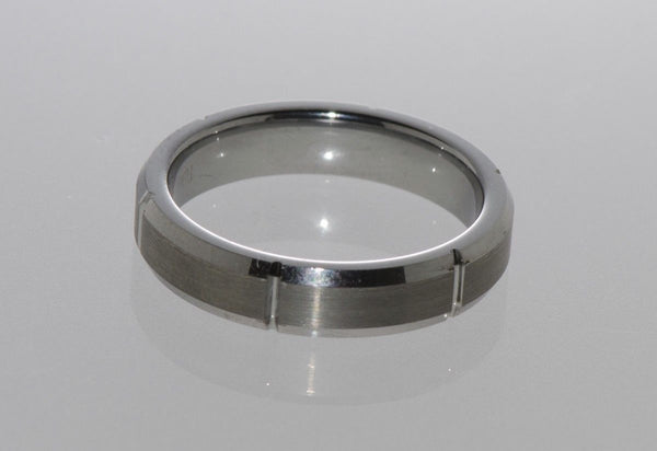 Mens Wedding Band Tungsten Ring Multiple Vertical Grooves Brushed Center 5mm - Jewelryland.com