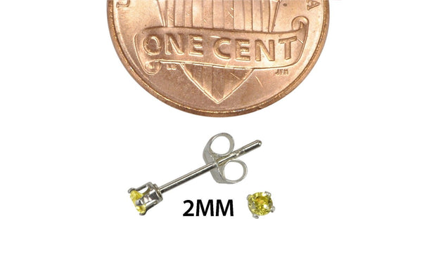 Yellow Earrings Citrine CZ Studs November Birthstone Round Prong - Jewelryland.com