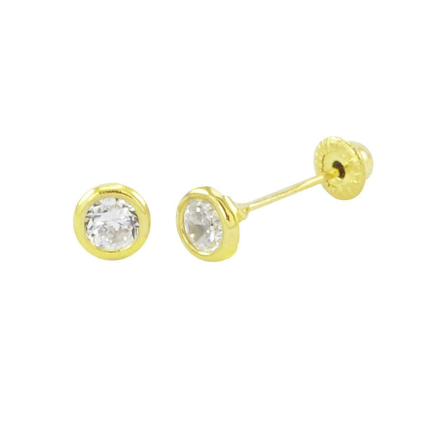 10k Yellow Gold Round White CZ Stud Earrings Screwbacks Bezel Setting 2mm-7mm - Jewelryland.com