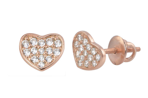 Rose Gold Cubic Zirconia Heart Stud Earrings Screwbacks Clear CZ 925 Silver 6mm - Jewelryland.com