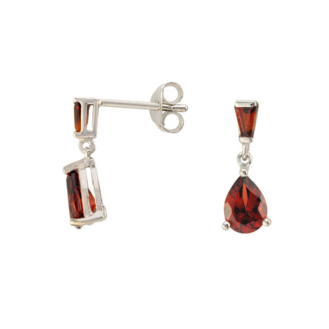 Garnet Gemstone Drop Earrings 925 Sterling Silver (1.68 cttw) Pear Shaped - Jewelryland.com