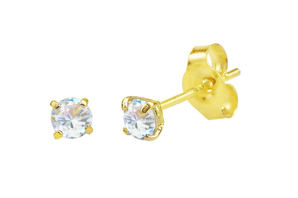 14k Yellow Gold Stud Earrings Clear Round Basket Cubic Zirconia Pushbacks - Jewelryland.com
