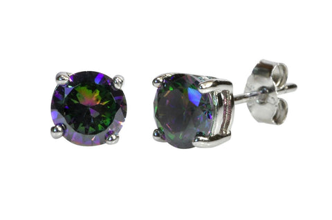 Mystic Topaz Stud Earrings 925 Sterling Silver CZ Cubic Zirconia Basket Setting - Jewelryland.com