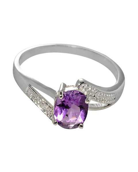 Sterling Silver 1ct Amethyst & Diamond Ring 8mm x 6mm oval gemstone - Jewelryland.com