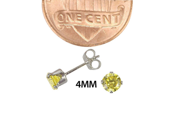 Yellow Earrings Citrine CZ Studs November Birthstone Round Prong - Jewelryland.com