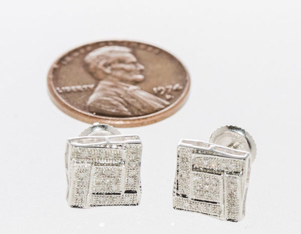 Sterling Silver Diamond Earrings (.15 cttw, I-J, I2) Square Studs Screw Backs - Jewelryland.com