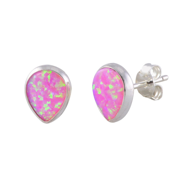 Pink Opal Earrings Gemstone Studs Sterling Silver 925 Pear-Shaped 9mm x 7mm - Jewelryland.com