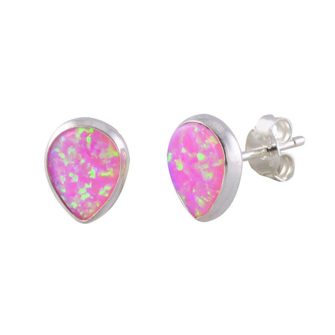 Pink Opal Earrings Gemstone Studs Sterling Silver 925 Pear-Shaped 9mm x 7mm - Jewelryland.com
