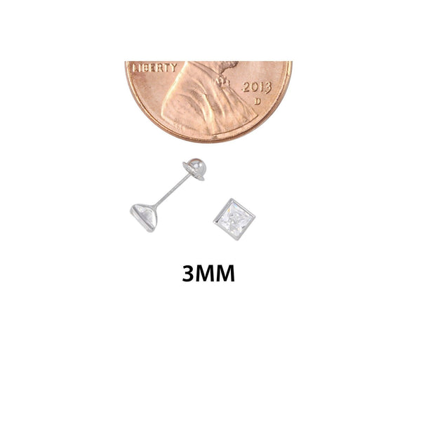 10k White Gold Screwback Earrings Square CZ Cubic Zirconia Bezel Set 3mm-5mm - Jewelryland.com