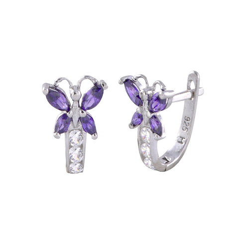 Sterling Silver Leverback Earrings Butterfly CZ Birthstone Colors - Two Color - Jewelryland.com