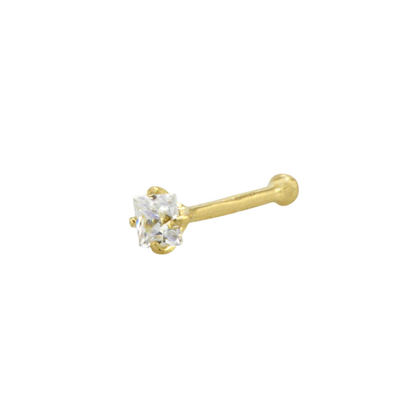 Nose Stud 22G 14k Yellow Gold Square CZ Nose Bone Prong Set 3mm - Jewelryland.com