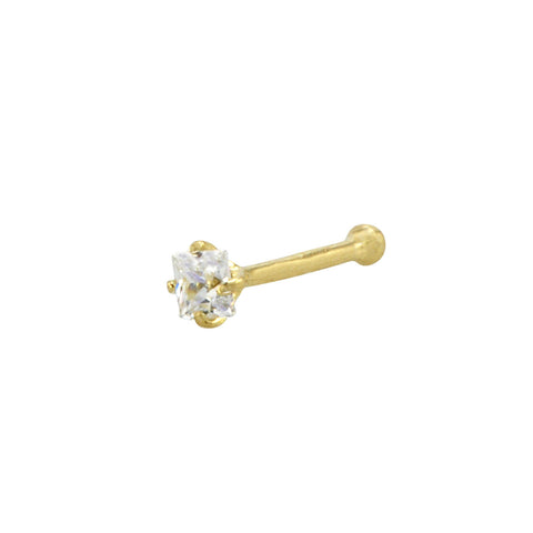 Nose Stud 22G 14k Yellow Gold Square CZ Nose Bone Prong Set 3mm - Jewelryland.com