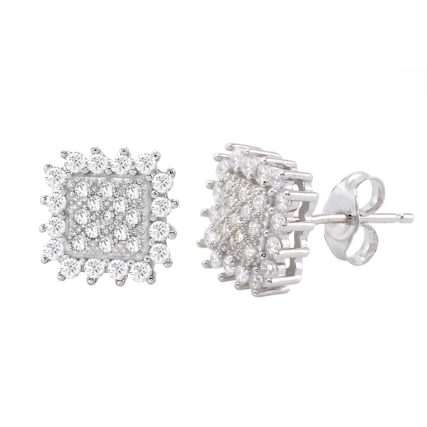 Sterling Silver Micropave Stud Earrings White Cubic Zirconia Scalloped Edge 10mm - Jewelryland.com