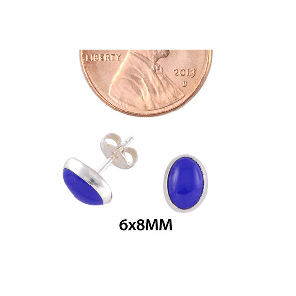 Blue Lapis Gemstone Stud Earrings 925 Sterling Silver Oval 7mm x 9mm - Jewelryland.com